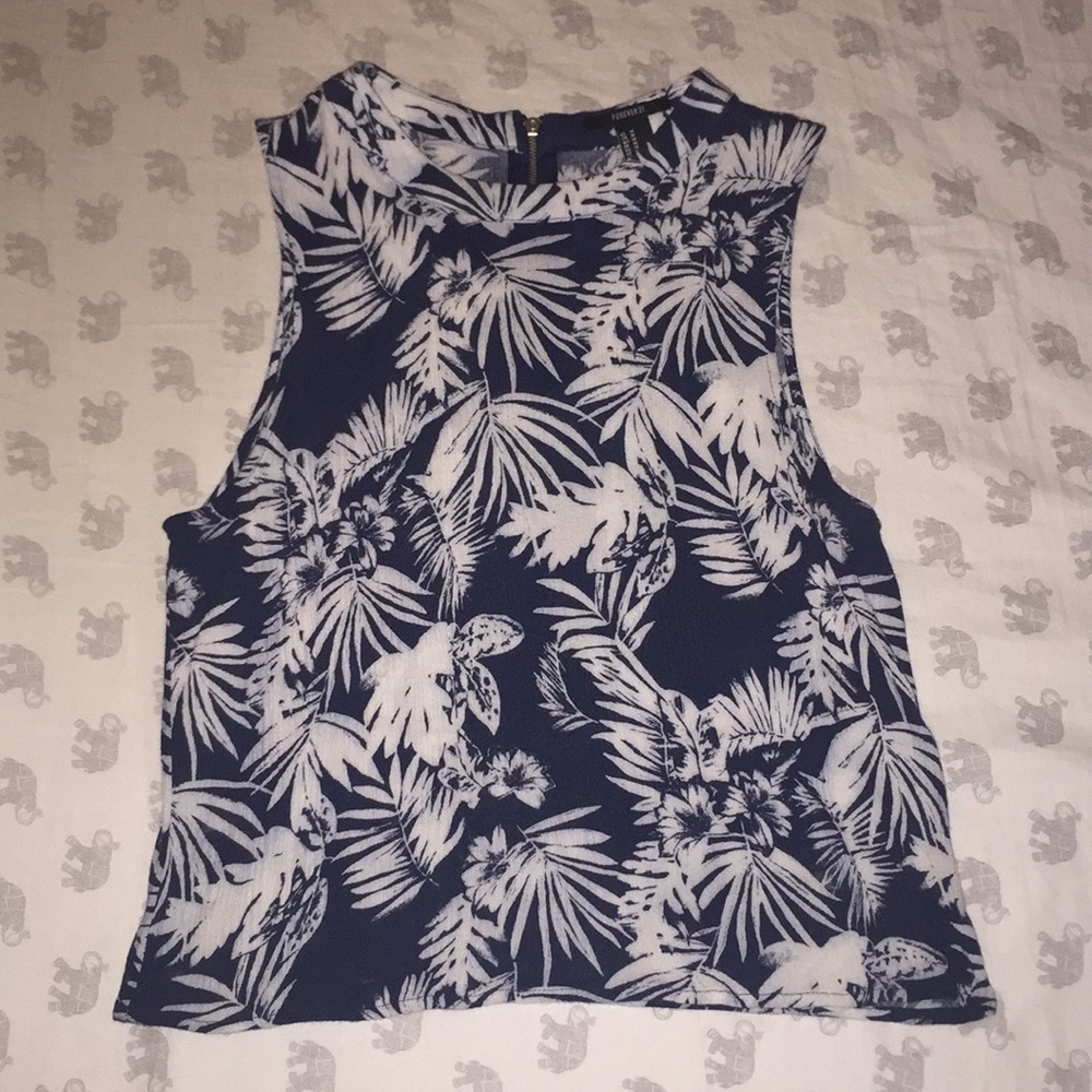 Navy Palm Tree Crop Top